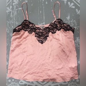 Charlotte Russe Pink and Black Lace Detail Lingerie Top